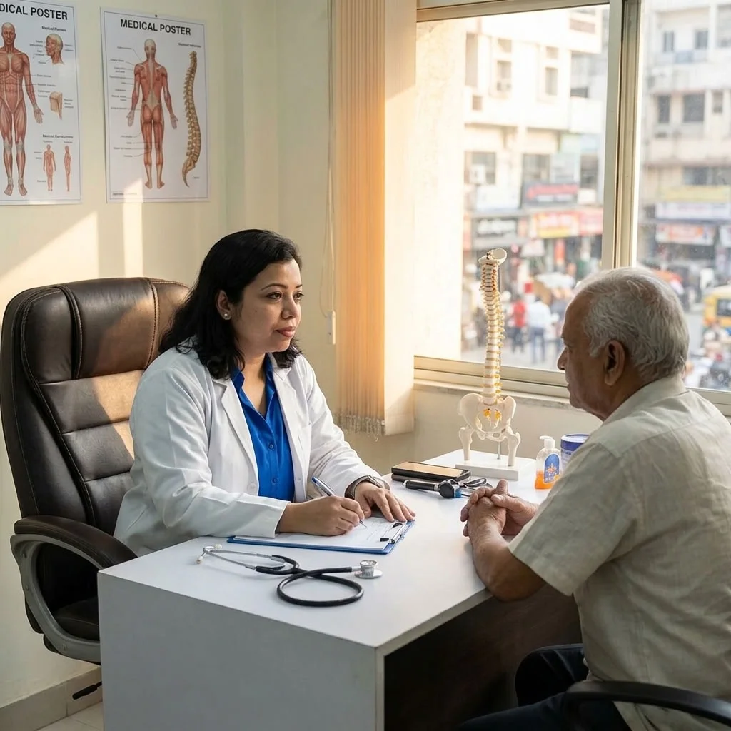 Dr. Mitva Agarwal examining patient's face